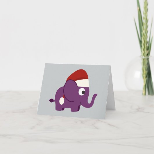 Cute Paarse Santa Elephant Feestdagen Kaart (Voorkant)