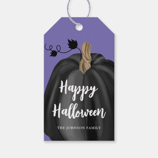 Cute Paarse Script Pumpkin Halloween Cadeaulabel (Voorkant)