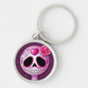 Cute Paarse Sugar Skull Sleutelhanger