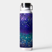 Cute paarse turkooise ombre glitter monogram waterfles (Achterkant)