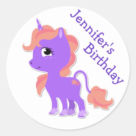Cute Paarse Unicorn Birthday Sticker (Voorkant)