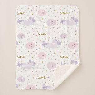Cute Paarse Unicorn Girl's Personalized Sherpa Deken