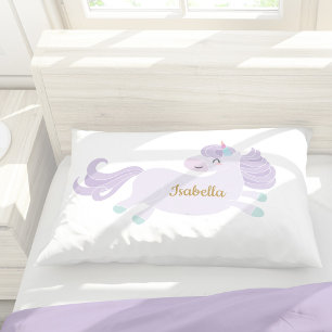 Cute Paarse Unicorn Personalized Girl's Kussensloop