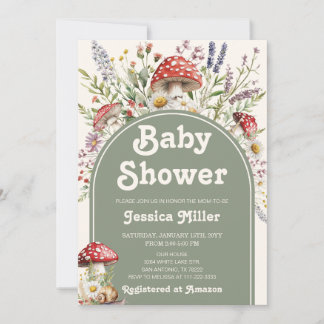 Cute Paddenstoel Aquarel Baby Shower Uitnodiging