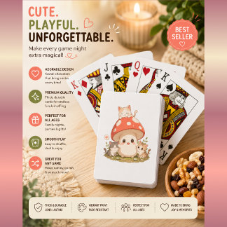 Cute Paddenstoel Kat Speelkaarten – Kawaii Cottage
