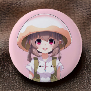 Cute Paddenstoel Meisje Anime Knop - Leuke Kawaii Ronde Button 5,7 Cm