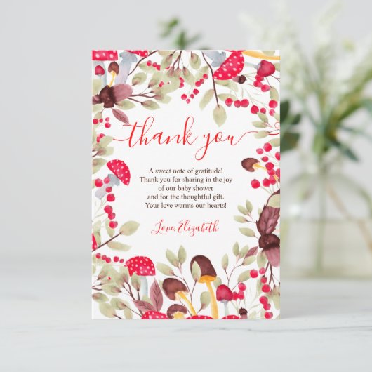 Cute paddenstoel waterverf rustige baby shower bedankkaart (Staand voorkant)