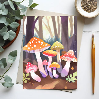 Cute Paddenstoelen | Watercolor Bos Briefkaart