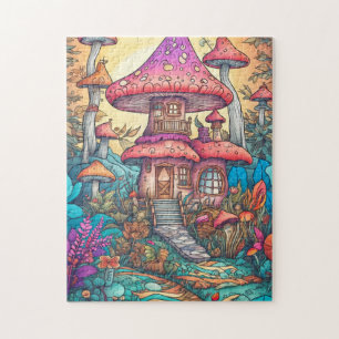 Cute Paddenstoelenhuis Illustratie Legpuzzel