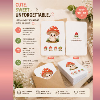 Cute Paddenstoelenkat Uitnodigingskaart – Kawaii C Kaart