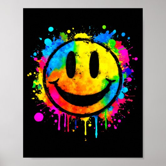 Cute Paint Splash Happy Smile Face 70s Tie Dye Smi Poster (Voorkant)