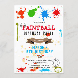 Cute paintball birthday party invitation kaart