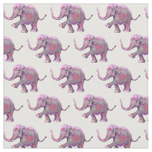 Cute Painted Pink Elephant Pattern on White Stof