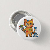 Cute Painter Cat Button (Voorkant /achterkant)