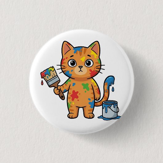 Cute Painter Cat Button (Voorkant)