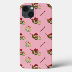 Cute Painter Owl Cartoon iPhone 13 Hoesje