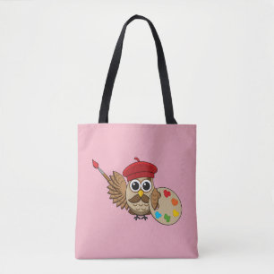 Cute Painter Owl Cartoon Draagtas