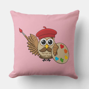 Cute Painter Owl Cartoon Kussen