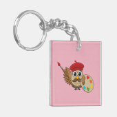 Cute Painter Owl Cartoon Sleutelhanger (Voorkant Links)
