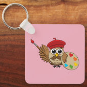 Cute Painter Owl Cartoon Sleutelhanger (Voorkant)