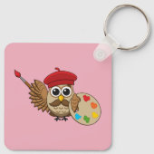 Cute Painter Owl Cartoon Sleutelhanger (Achterkant)