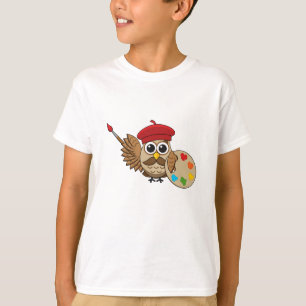Cute Painter Owl Cartoon T-shirt