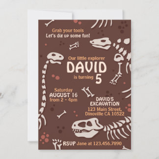 Cute Paleontology Dinosaur Botten Birthday Invite Kaart