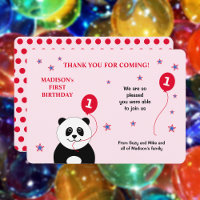 Cute panda 1er anniversaire carte de remerciements
