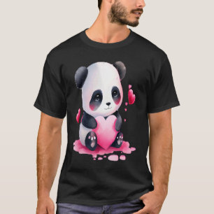 Cute Panda and roze Heart Valentijnsdag 2023 T-shirt