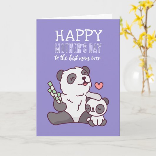 Cute Panda Animal Cartoon Happy Moederdag Kaart (Gele Bloem)