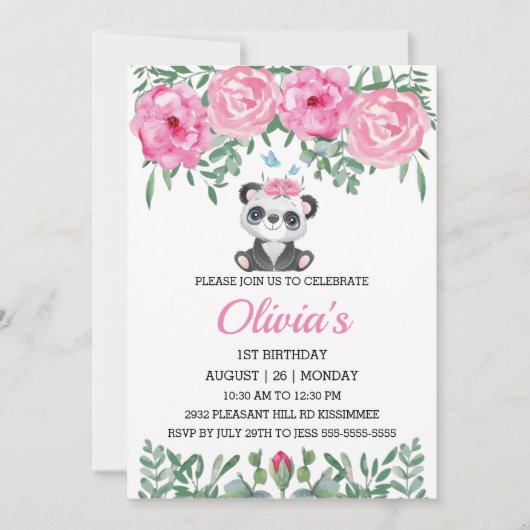 Cute Panda Anniversaire Invitation Pin Eau Couleur (Devant)