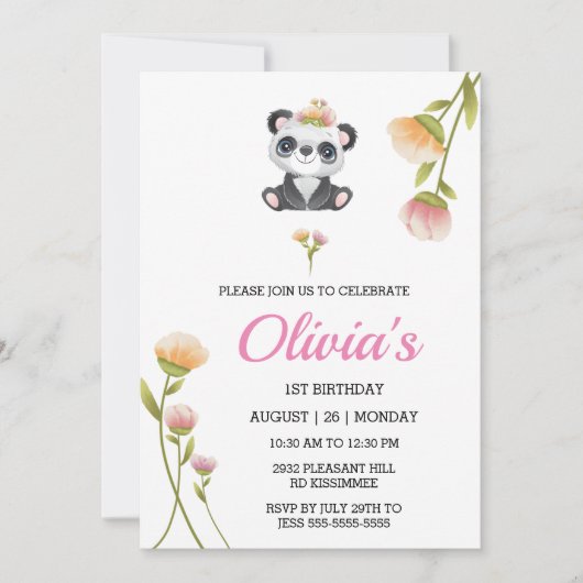 Cute Panda Anniversaire Invitation Pin Eau Couleur (Devant)