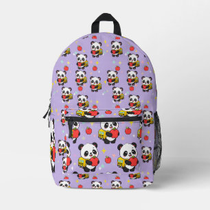 Cute Panda Appel School Patroon Paars Bedrukte Rugzak