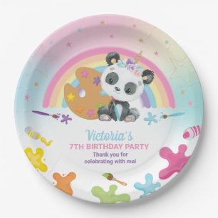 Cute Panda Art Craft Party Rainbow Birthday Papieren Bordje