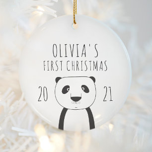 Cute Panda Babys First KerstBlack White Keramisch Ornament