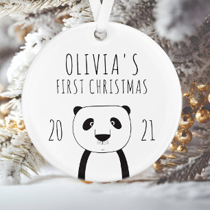 Cute Panda Babys First KerstBlack White Ornament