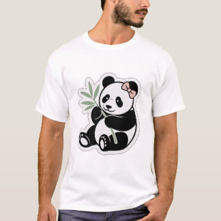 Cute Panda Bamboe Roze Strik T-Shirt Design
