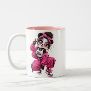 Cute Panda Barista Koffieliefhebber Illustratie Tweekleurige Koffiemok