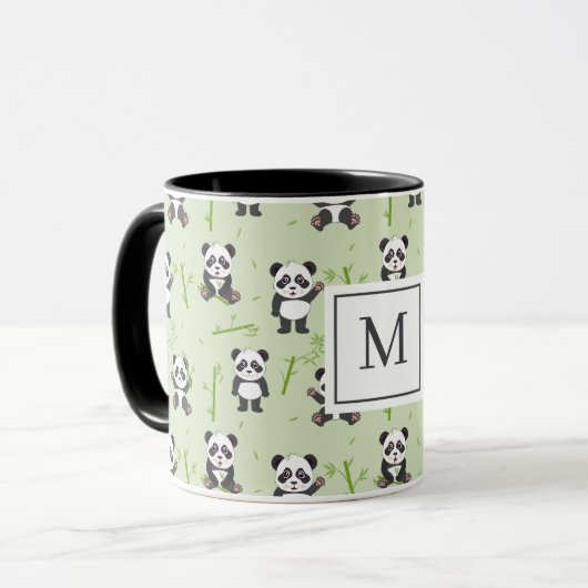 Cute Panda Bear Bamboo Kawaii Animals Monogram Mok (Voorkant links)
