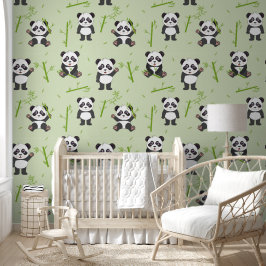 Cute Panda Bear Bamboo Kawaii Animals Nursery Behang