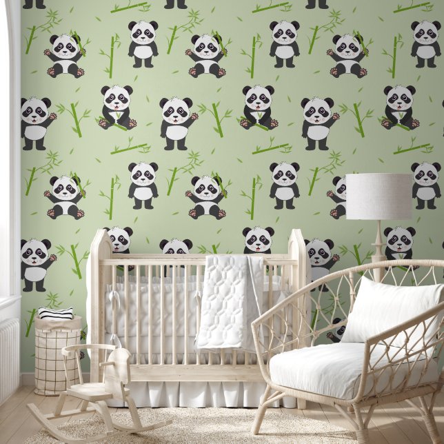 Cute Panda Bear Bamboo Kawaii Animals Nursery Behang (Kinderen)