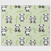 Cute Panda Bear Bamboo Kawaii Animals Pattern Cadeaupapier (Vlak)