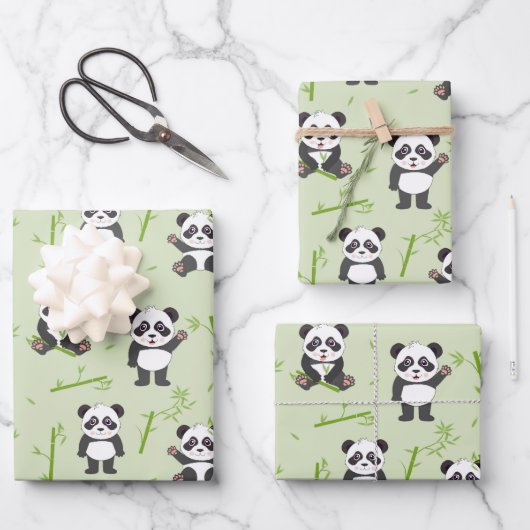 Cute Panda Bear Bamboo Kawaii Animals Pattern Inpakpapier Vel (Voorkant)