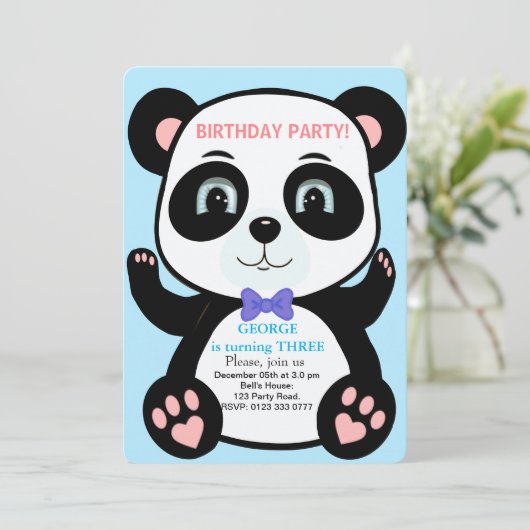 Cute Panda Bear Boys Anniversaire Invitation (Debout devant)