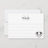 Cute Panda Bear Cartoon Custom Lined Monogram Notitiekaartje (Voorkant)