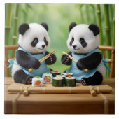Cute Panda Bear Cubs Preparing Sushi Tegeltje (Voorkant)