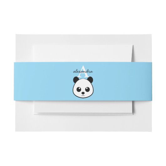 Cute Panda Bear Monogram Belly Band | Custom Baby  Uitnodigingen Wikkel (Voorkant Voorbeeld)