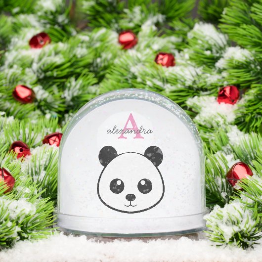 Cute Panda Bear Monogram Snow Globe – Personalized (Noël)