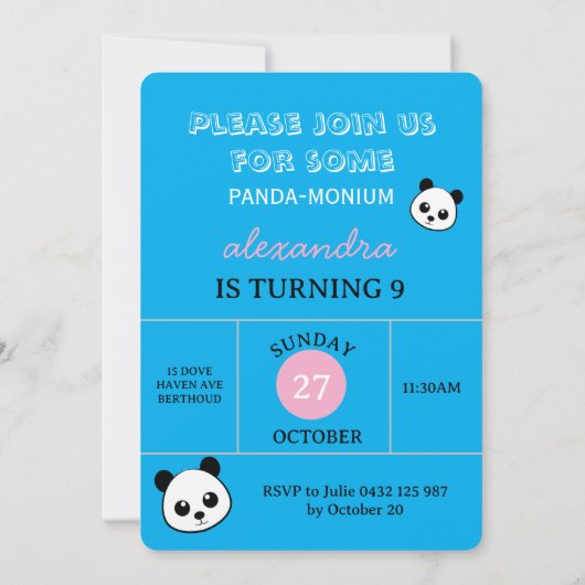 Cute Panda Bear Party Invitation – Personalized  (Dos)