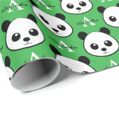 Cute Panda Bear – Personalized Monogram  Cadeaupapier (Rol Hoek)